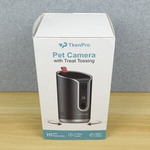 TKENPRO Pet Camera Treat Tossing Dispenser 360°View Dog Camera Black Open Box